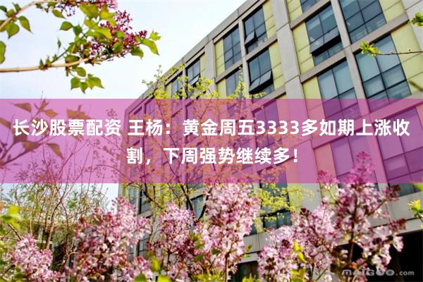 长沙股票配资 王杨：黄金周五3333多如期上涨收割，下周强势继续多！