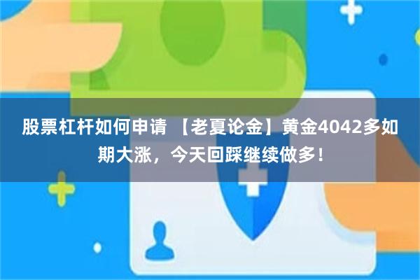 股票杠杆如何申请 【老夏论金】黄金4042多如期大涨，今天回踩继续做多！