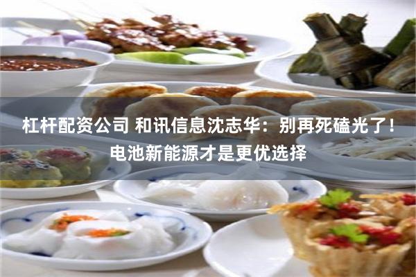 杠杆配资公司 和讯信息沈志华：别再死磕光了！电池新能源才是更优选择
