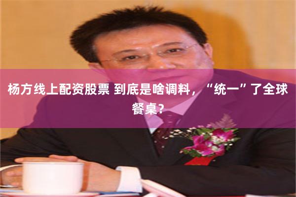 杨方线上配资股票 到底是啥调料，“统一”了全球餐桌？